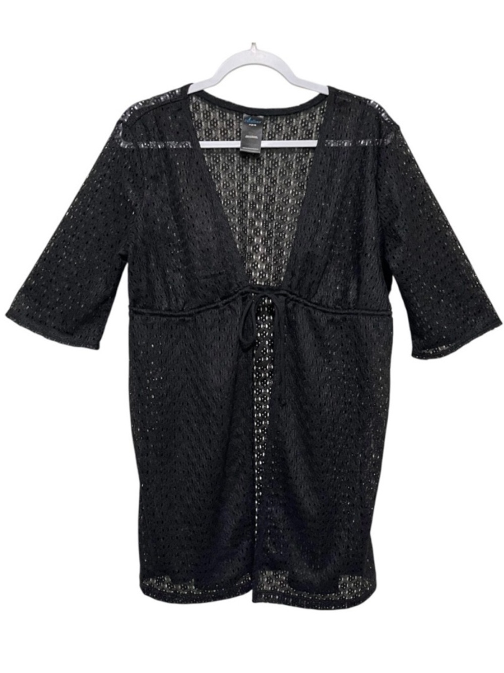 Catalina Beach Cover-Up Black Lace Mesh Tie Front Swim Vacation Resort Size M